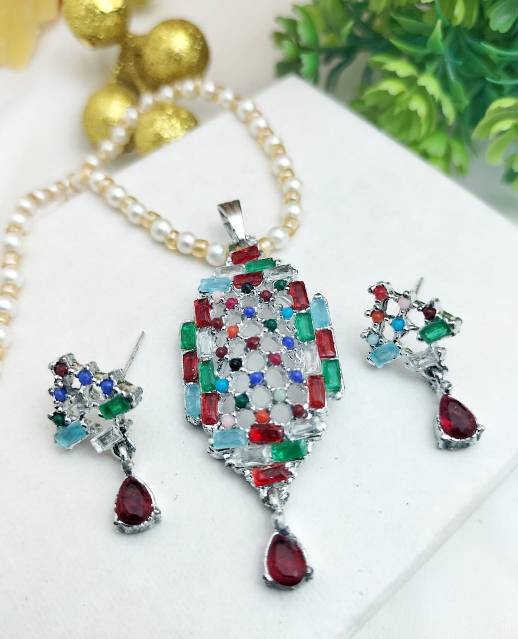 Premium Zircon Pendant Set with Matching Earrings