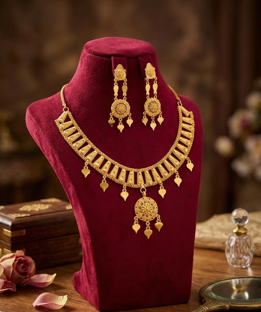 Premium Gold-Tone Traditional Necklace Set with Matching Earrings