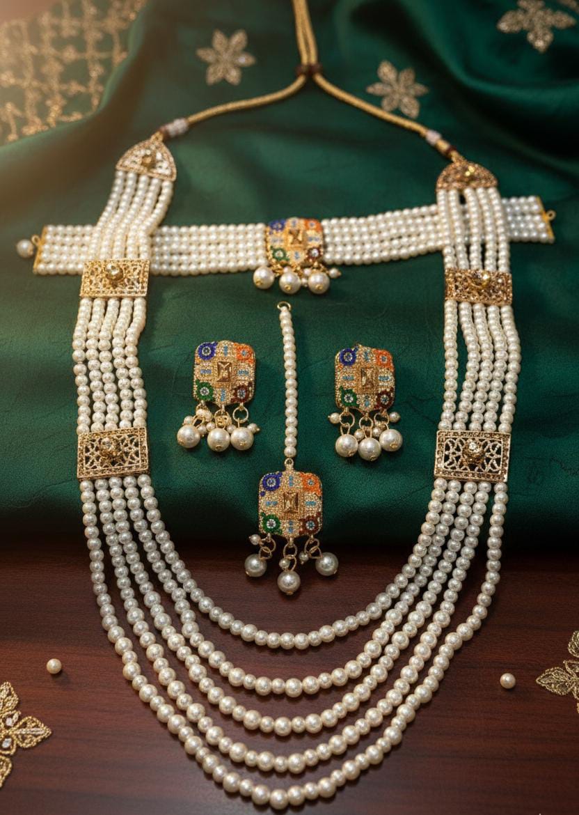 Premium Ratan Choker Set with Double Pearl Mala, Bangles, Earrings & Maang Tikka