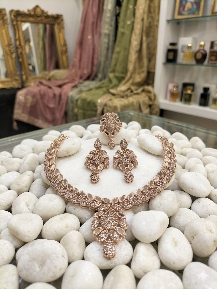 Premium Zircon Choker Set with Earrings & Maang Tikka