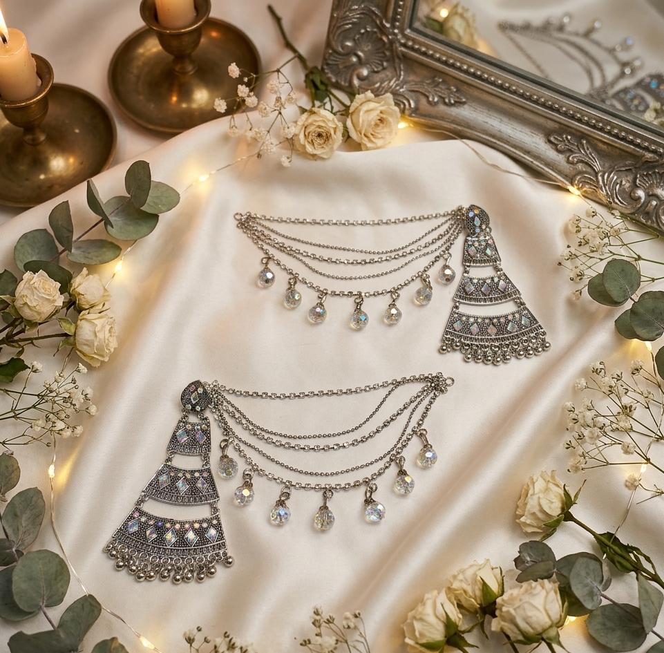 Indian Steel & Silver Polish Saharay with Earrings