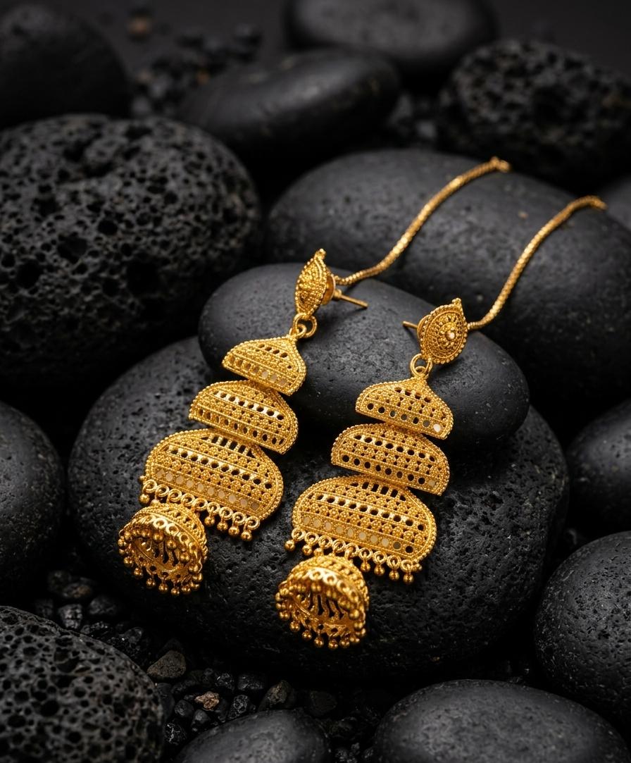 Luxury Gold-Plated Long Jhumka Earrings