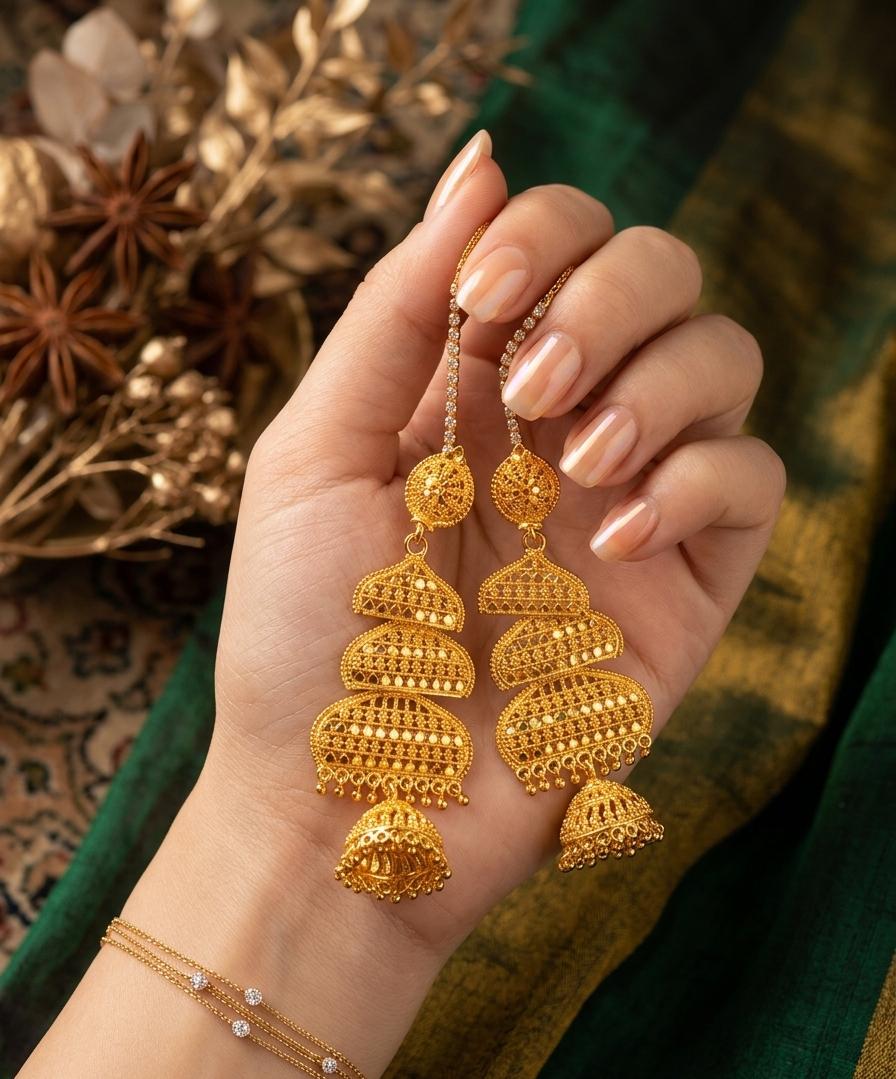 Luxury Gold-Plated Long Jhumka Earrings
