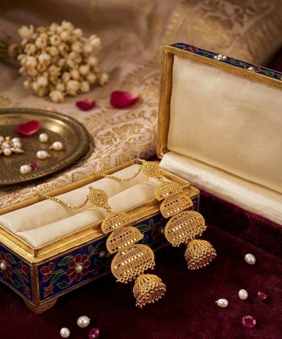 Luxury Gold-Plated Long Jhumka Earrings