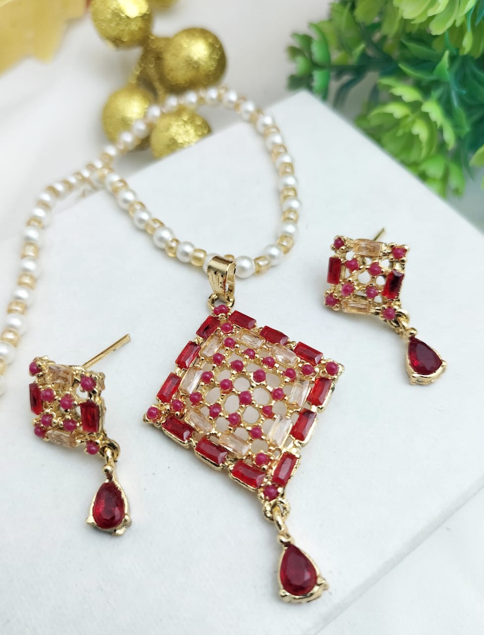 Premium Zircon Pendant Set with Matching Earrings