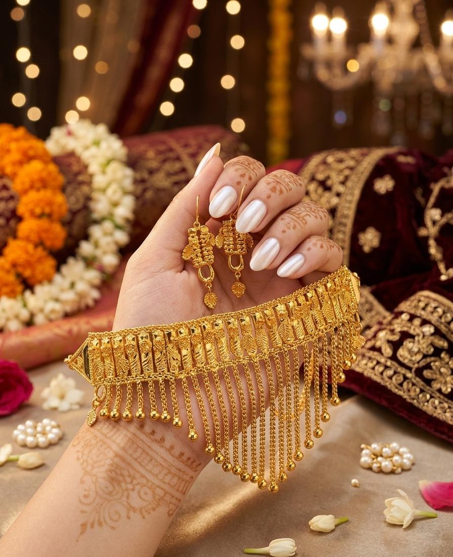 Luxury Gold Fringe Choker Set with Matching Earrings