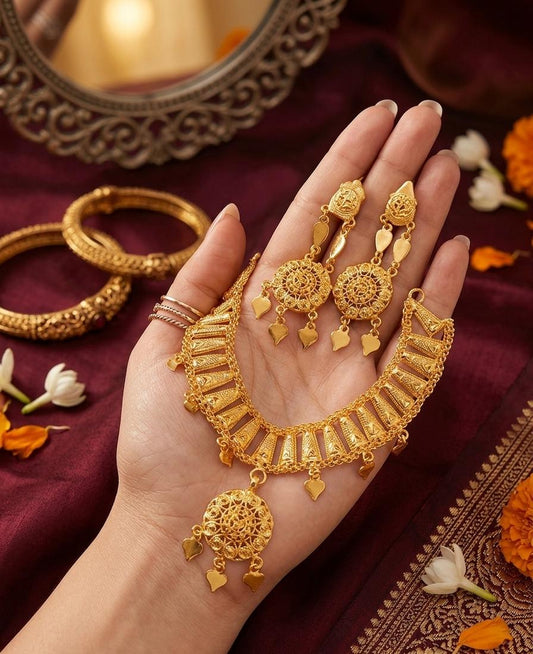 Premium Gold-Tone Traditional Necklace Set with Matching Earrings