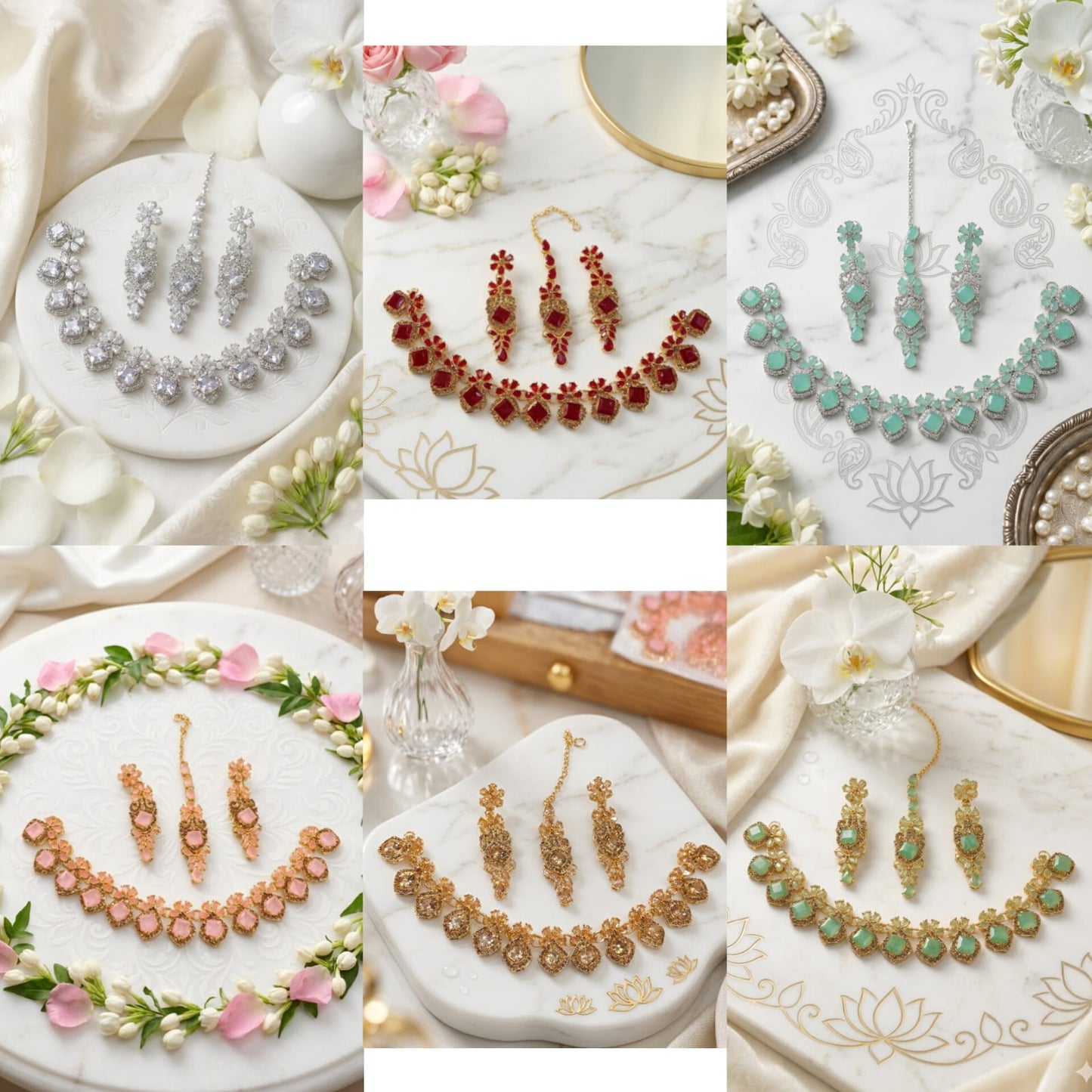 Premium Zircon Necklace Set with Matching Earrings & Maang Tikka