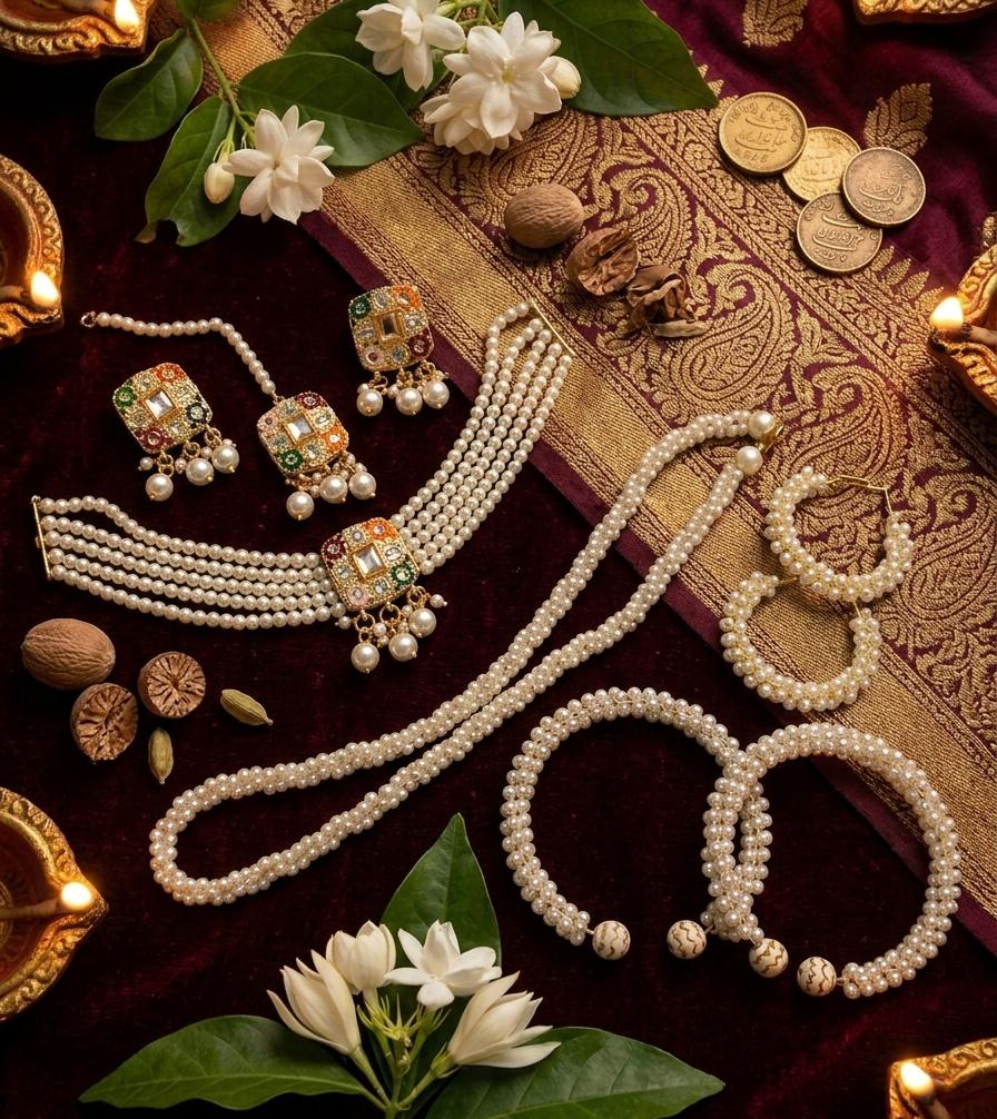 Premium Ratan Choker Set with Double Pearl Mala, Bangles, Earrings & Maang Tikka