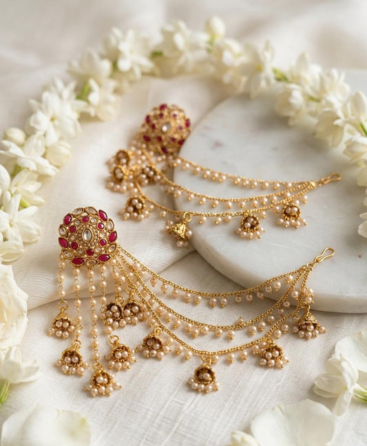 Premium 3-Step Jhumki Earrings with Pearl Saharay