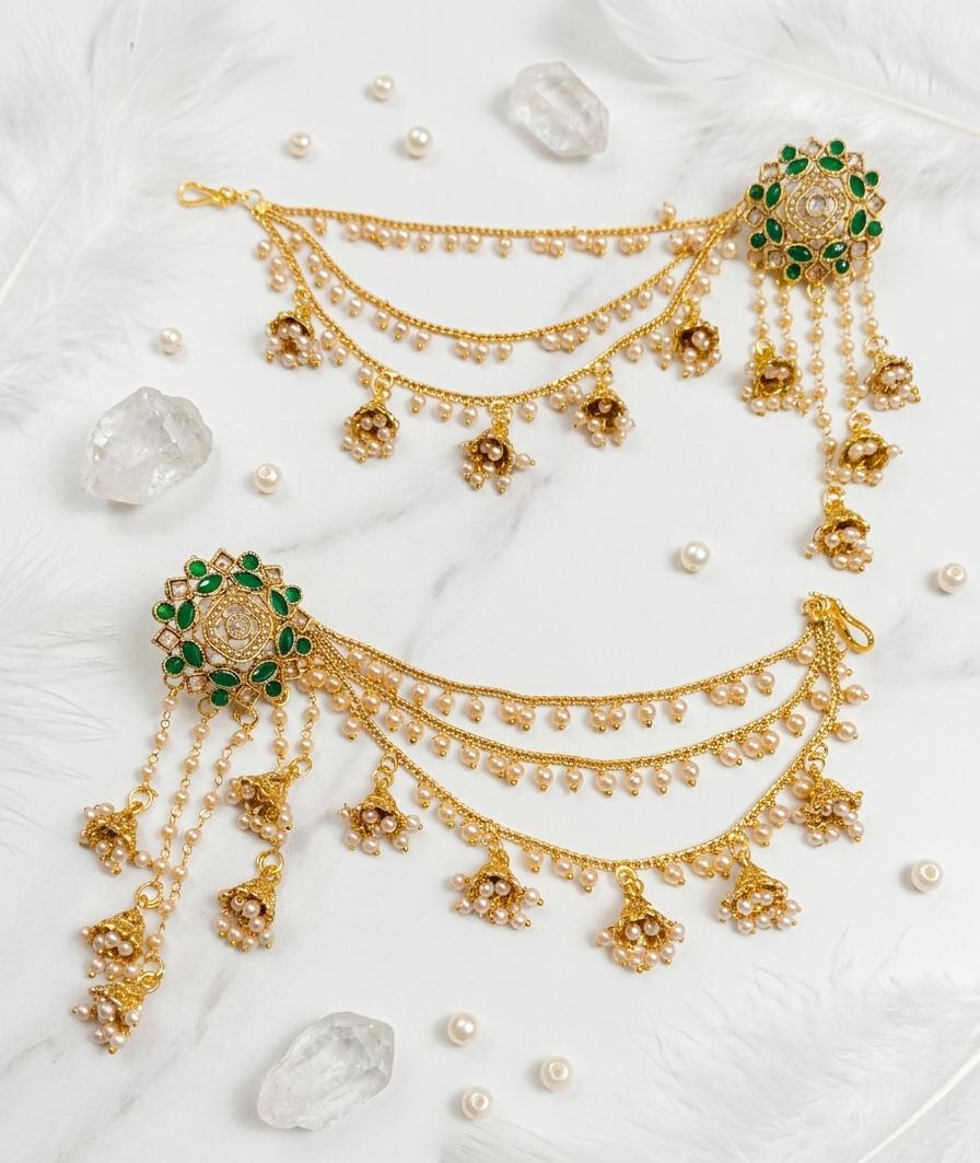 Premium 3-Step Jhumki Earrings with Pearl Saharay