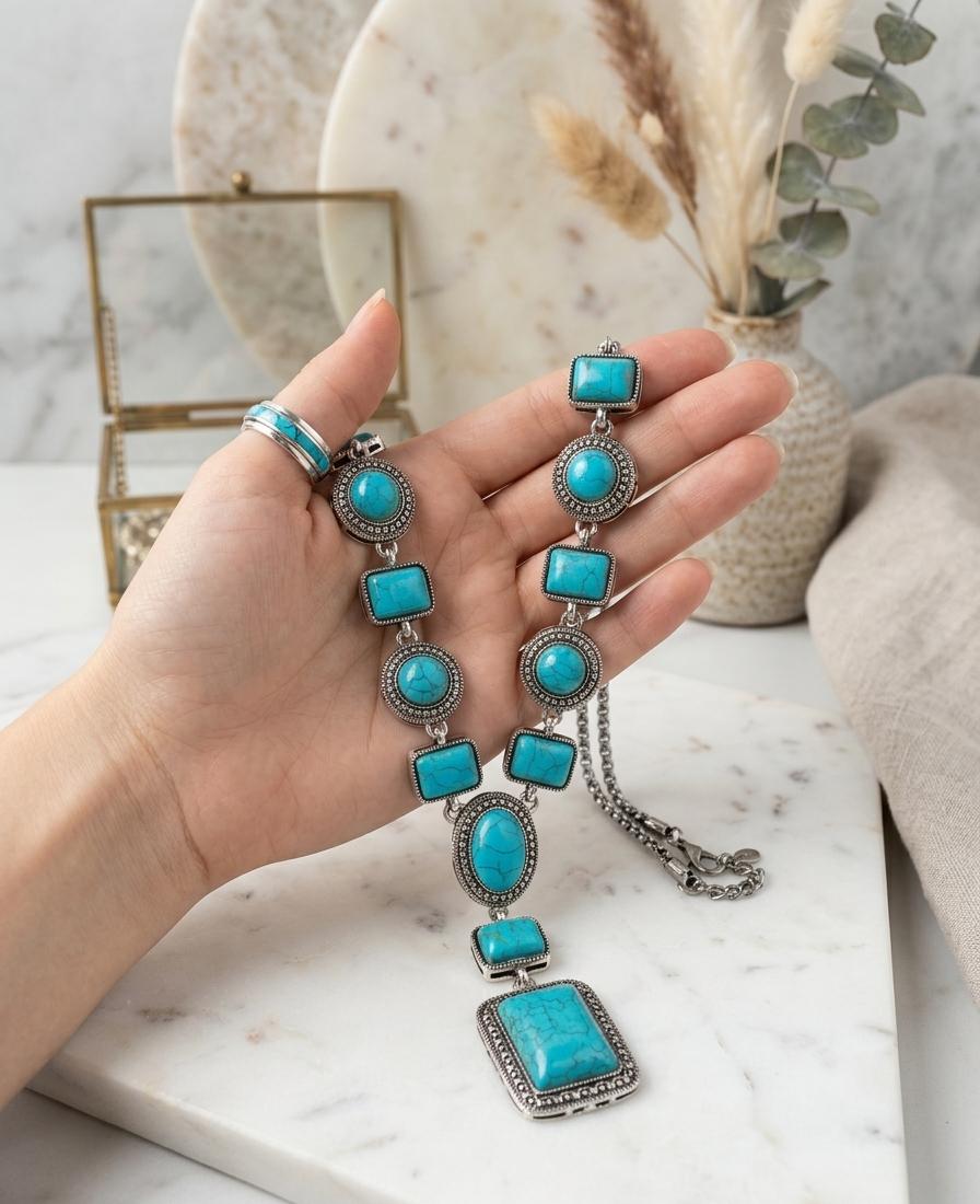 Premium Feroza Stone Steel Polish Pendant