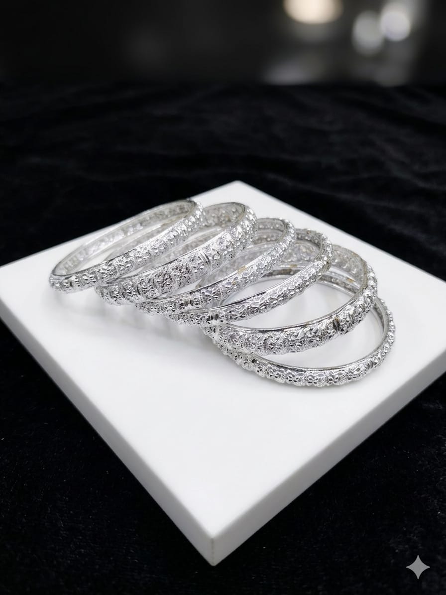 Premium 6 Pieces Silver Polish Bangles Set