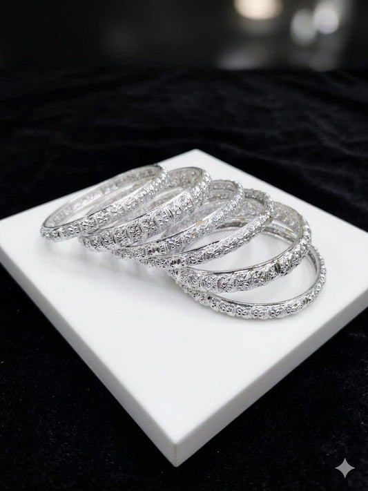 Premium 6 Pieces Silver Polish Bangles Set