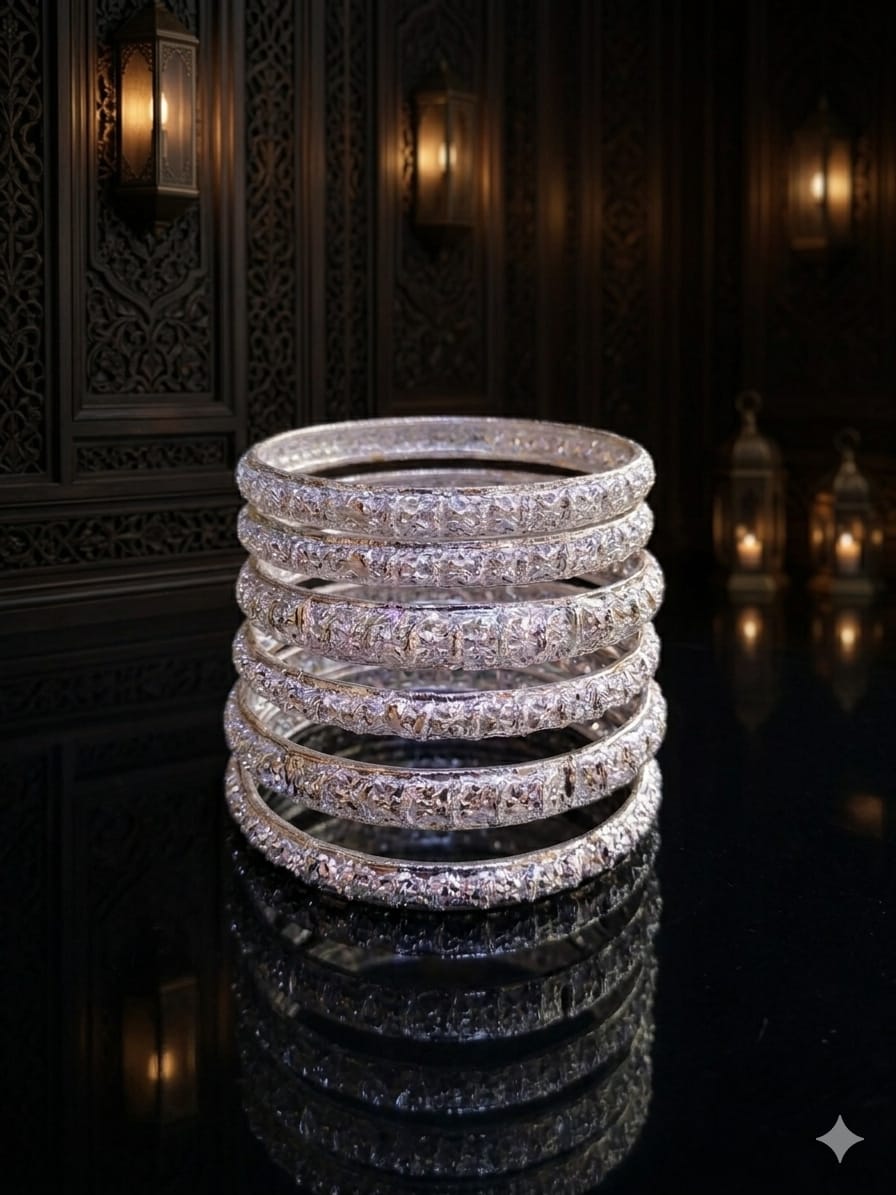 Premium 6 Pieces Silver Polish Bangles Set