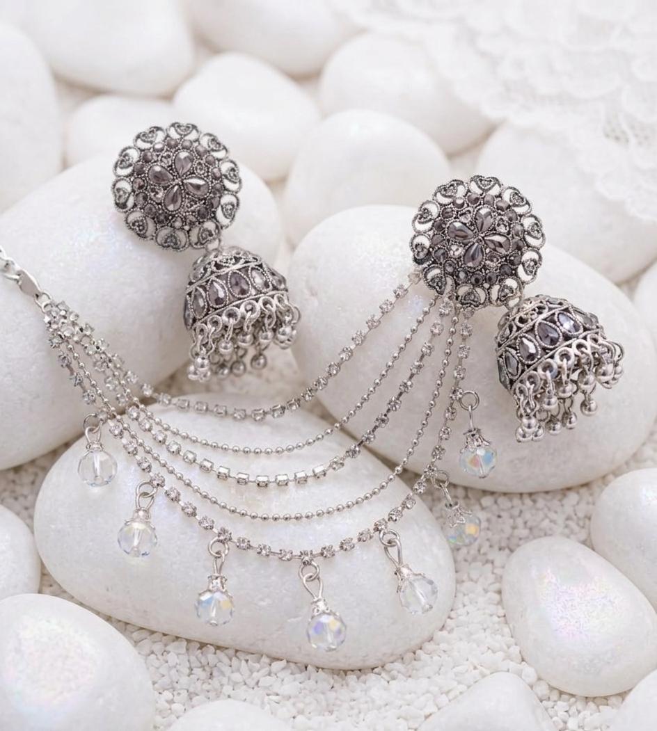 Premium Indian Steel Jhumki Earrings with Saharay
