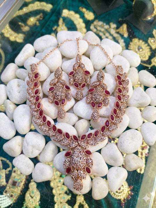 Premium Zircon Choker Set with Earrings &amp; Maang Tikka