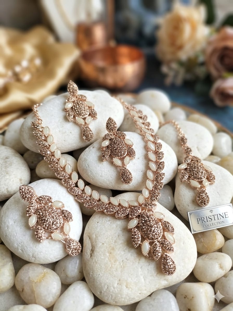 Premium Zircon Choker Set with Earrings &amp; Maang Tikka