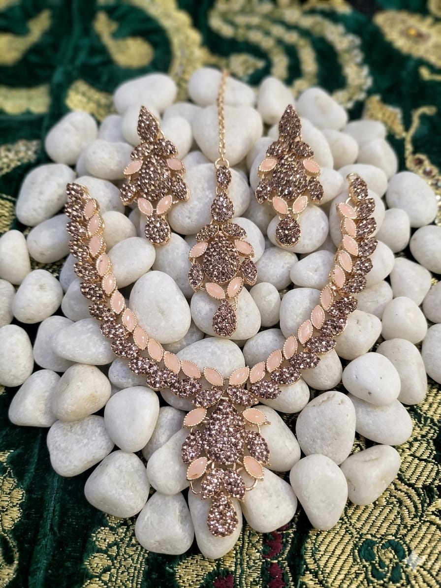 Premium Zircon Choker Set with Earrings &amp; Maang Tikka