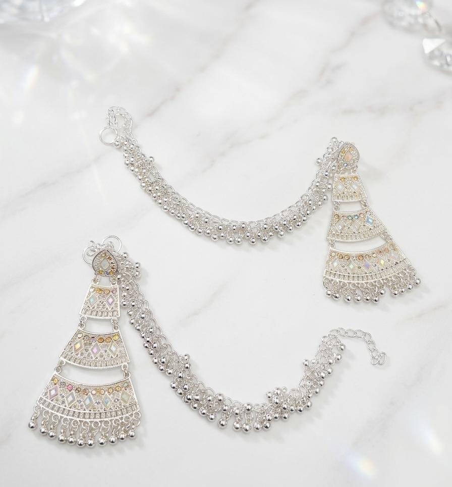 Indian Steel & Silver Polish Saharay with Earrings