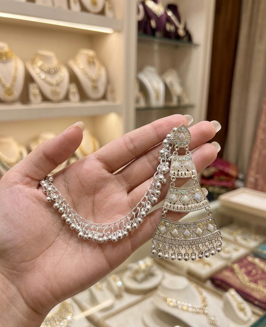 Indian Steel & Silver Polish Saharay with Earrings