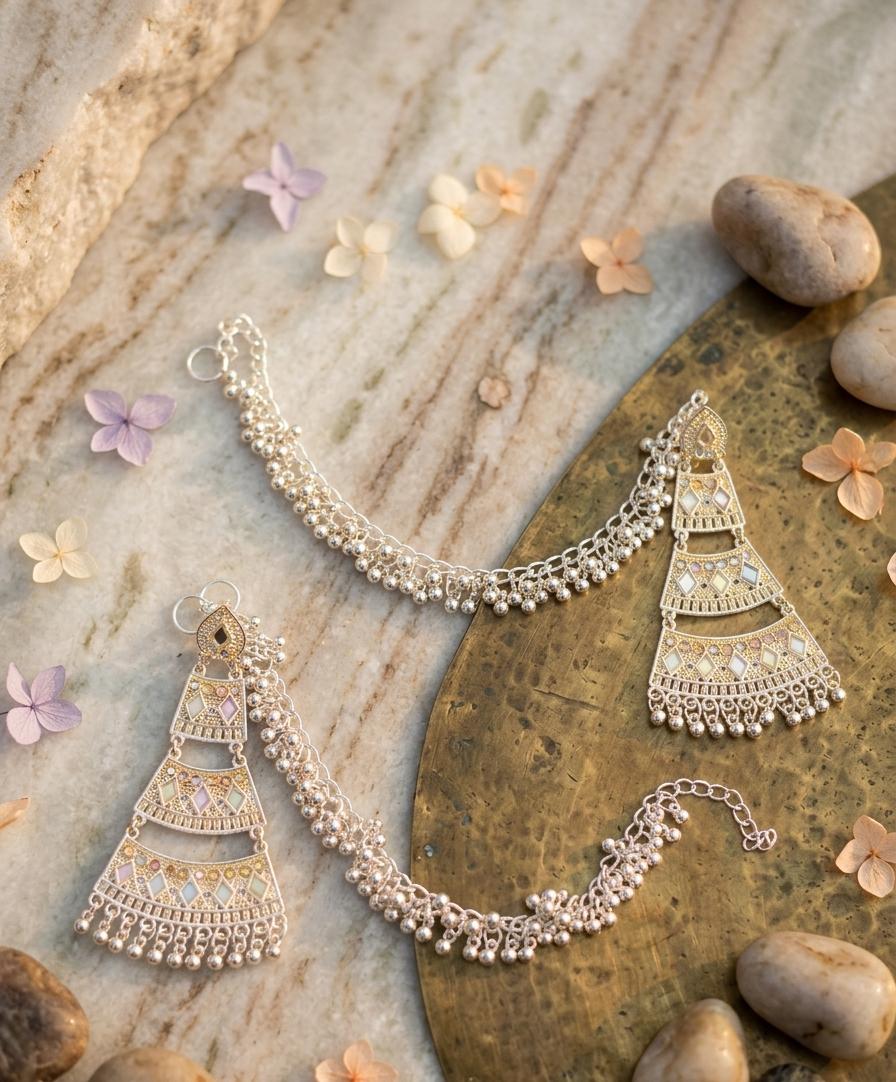 Indian Steel & Silver Polish Saharay with Earrings
