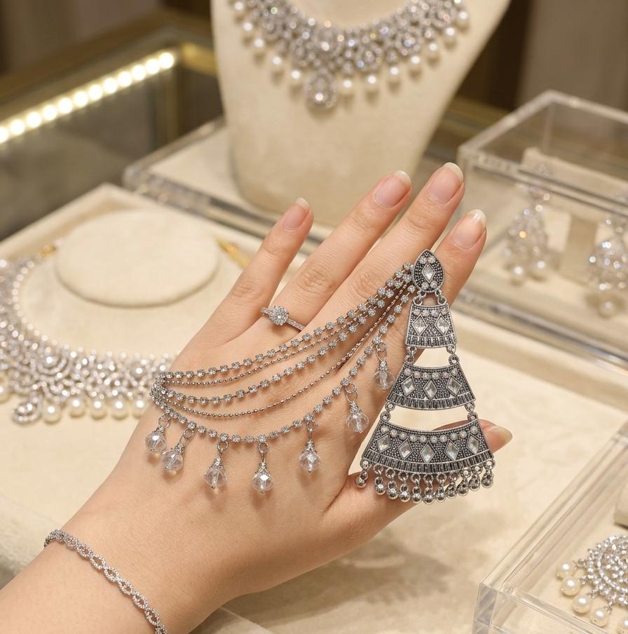 Indian Steel & Silver Polish Saharay with Earrings