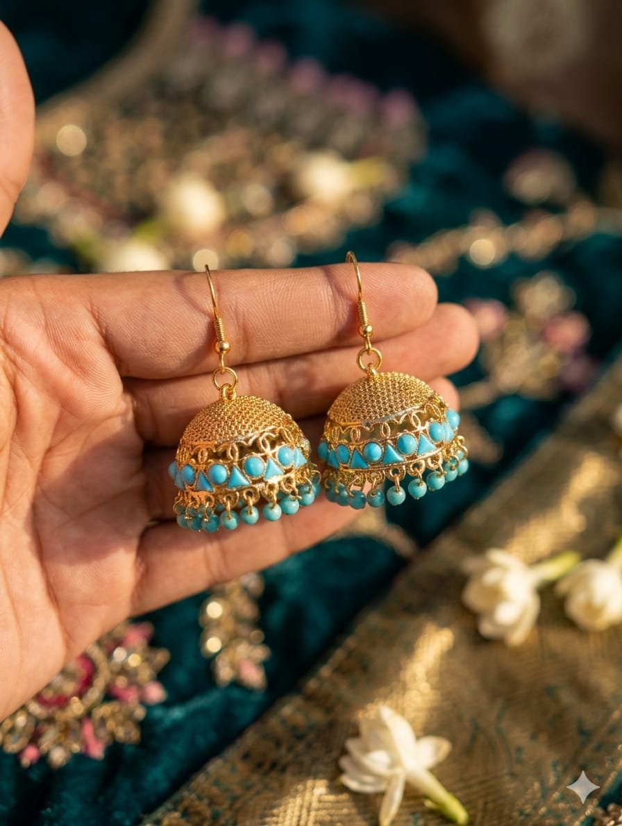 Indian Golden Gajra Jhumki Earrings