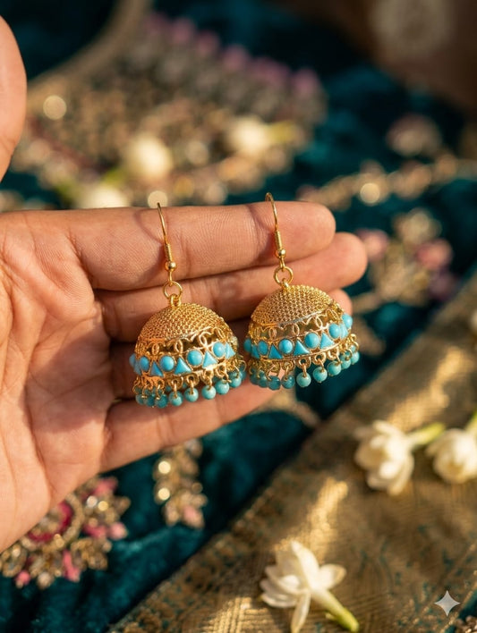 Indian Golden Gajra Jhumki Earrings