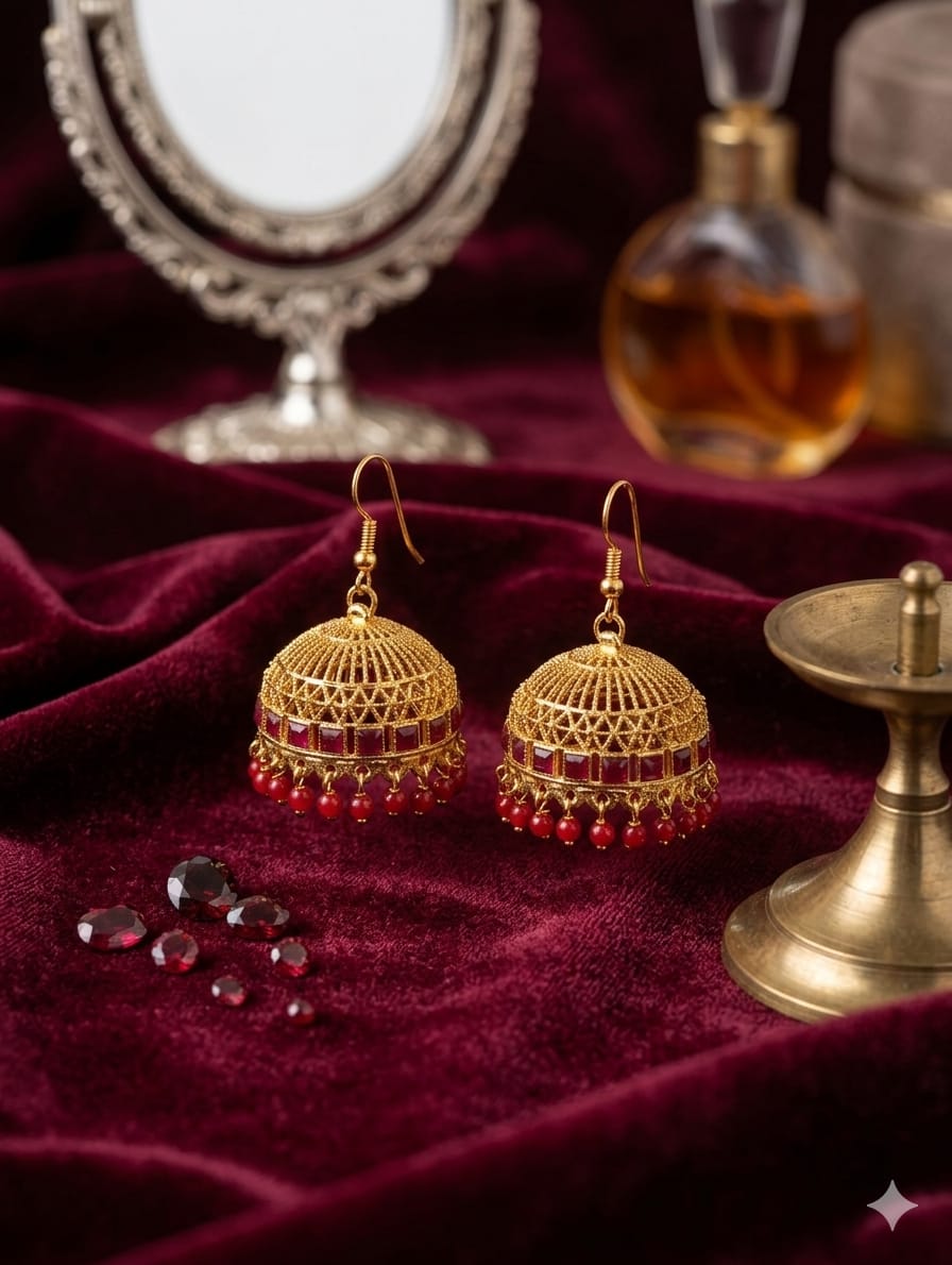 Indian Golden Gajra Jhumki Earrings