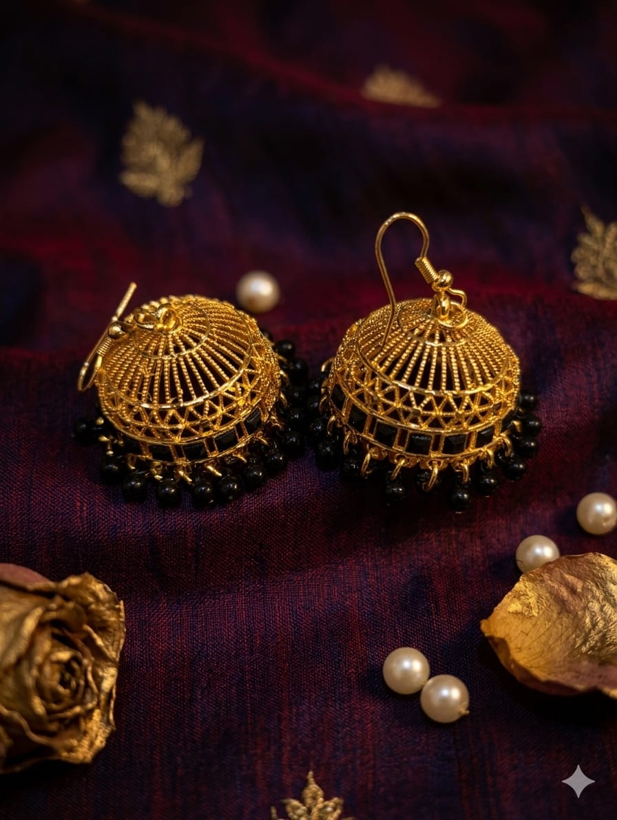 Indian Golden Gajra Jhumki Earrings