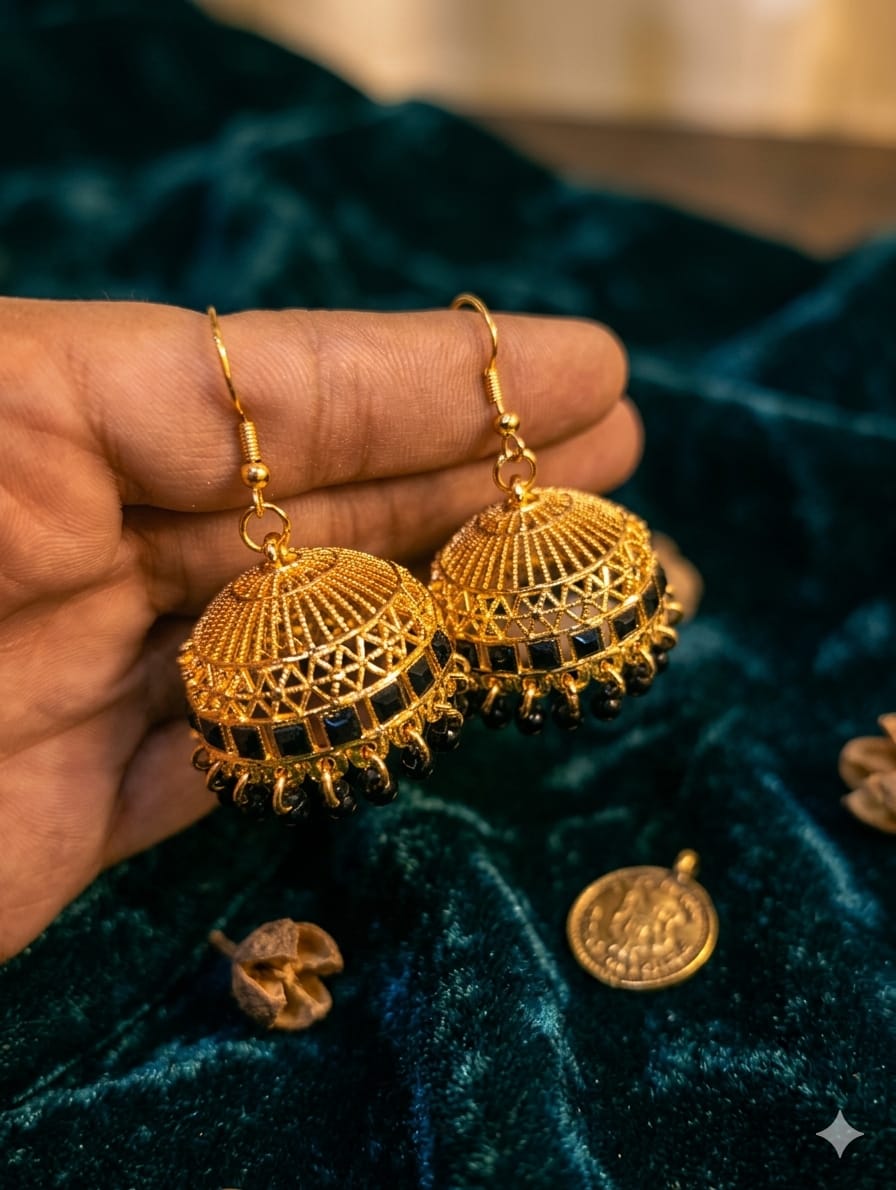 Indian Golden Gajra Jhumki Earrings