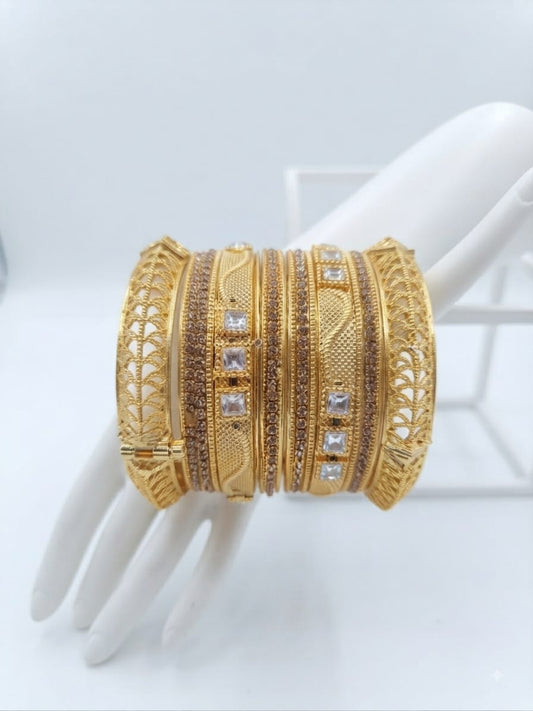 New Fancy Gold-Plated Jumbo Bangles Set