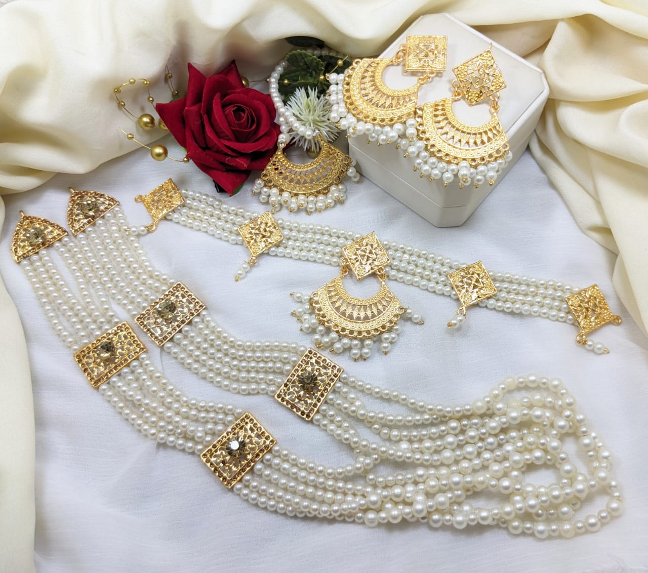Premium Gold-Plated Kundan Mala Set with Elegant Pearls